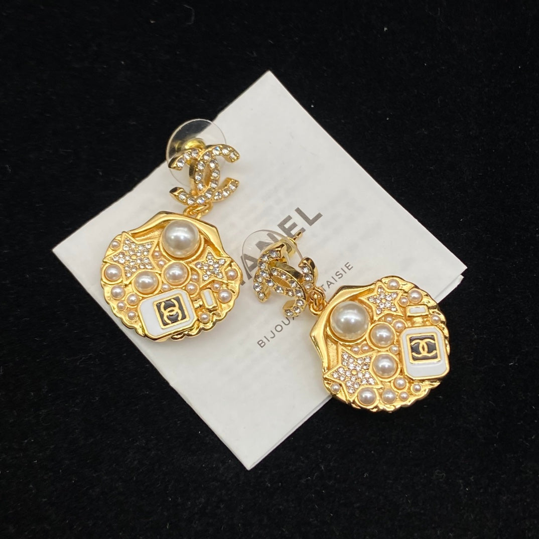 Perfume Bottle Gold Shell Earrings